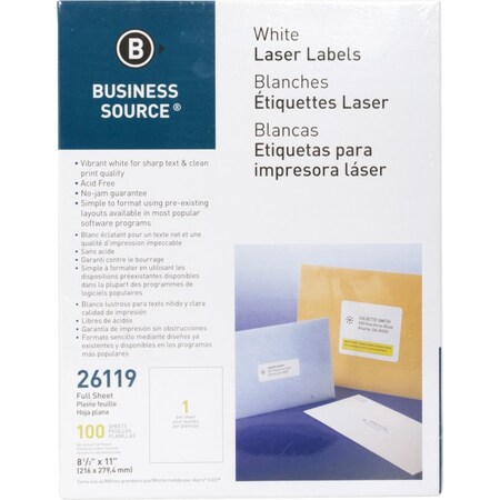 Business Source Label, Ij/Lsr, 8.5X11, We, 100PK BSN26119